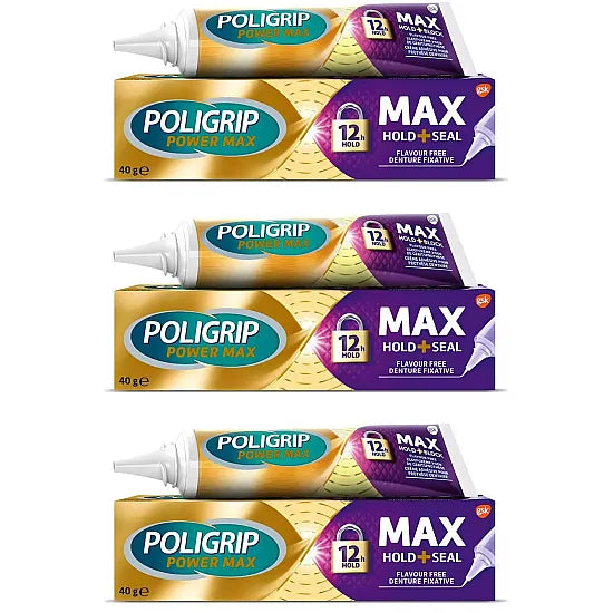 Poligrip Max Seal Denture Fixative - 40g - Pack of 3