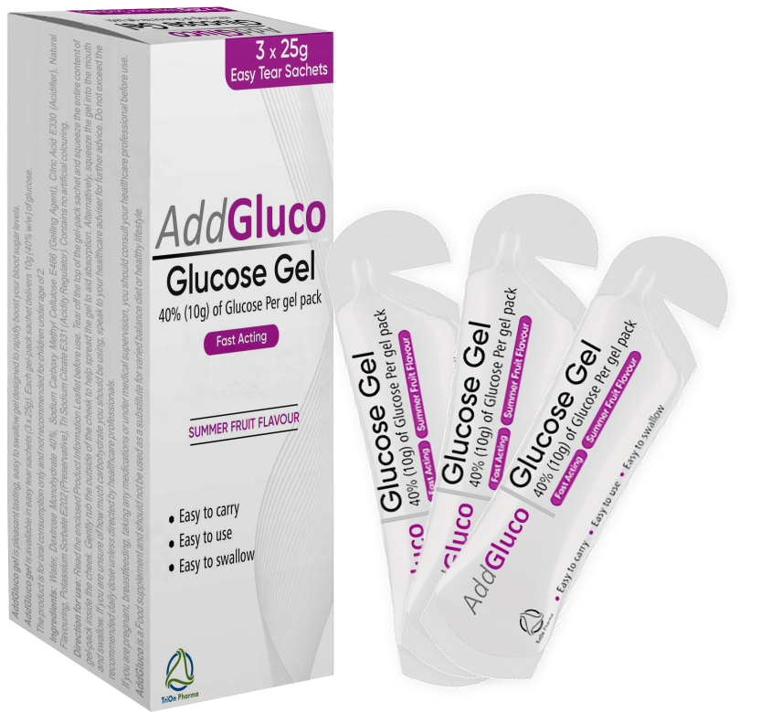 AddGluco Glucose Gel 40% (10g) of Glucose Gel Pack 3 x 25g Easy Tear Sachets