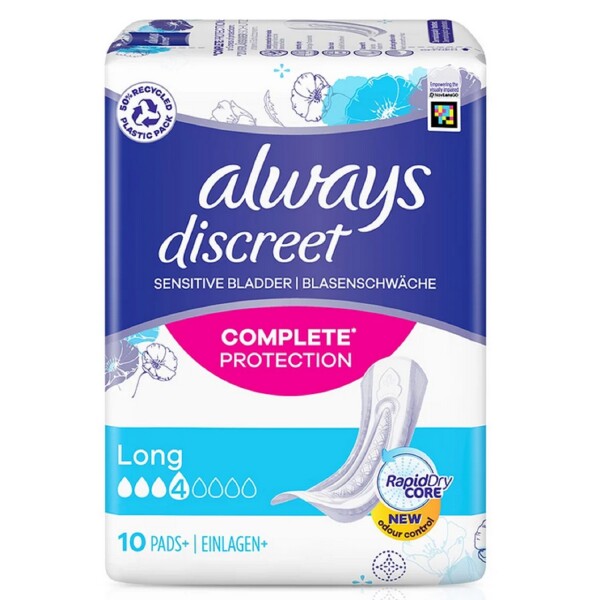 Always Discreet Incontinence Pads Long For Sensitive Bladder - 10 pack