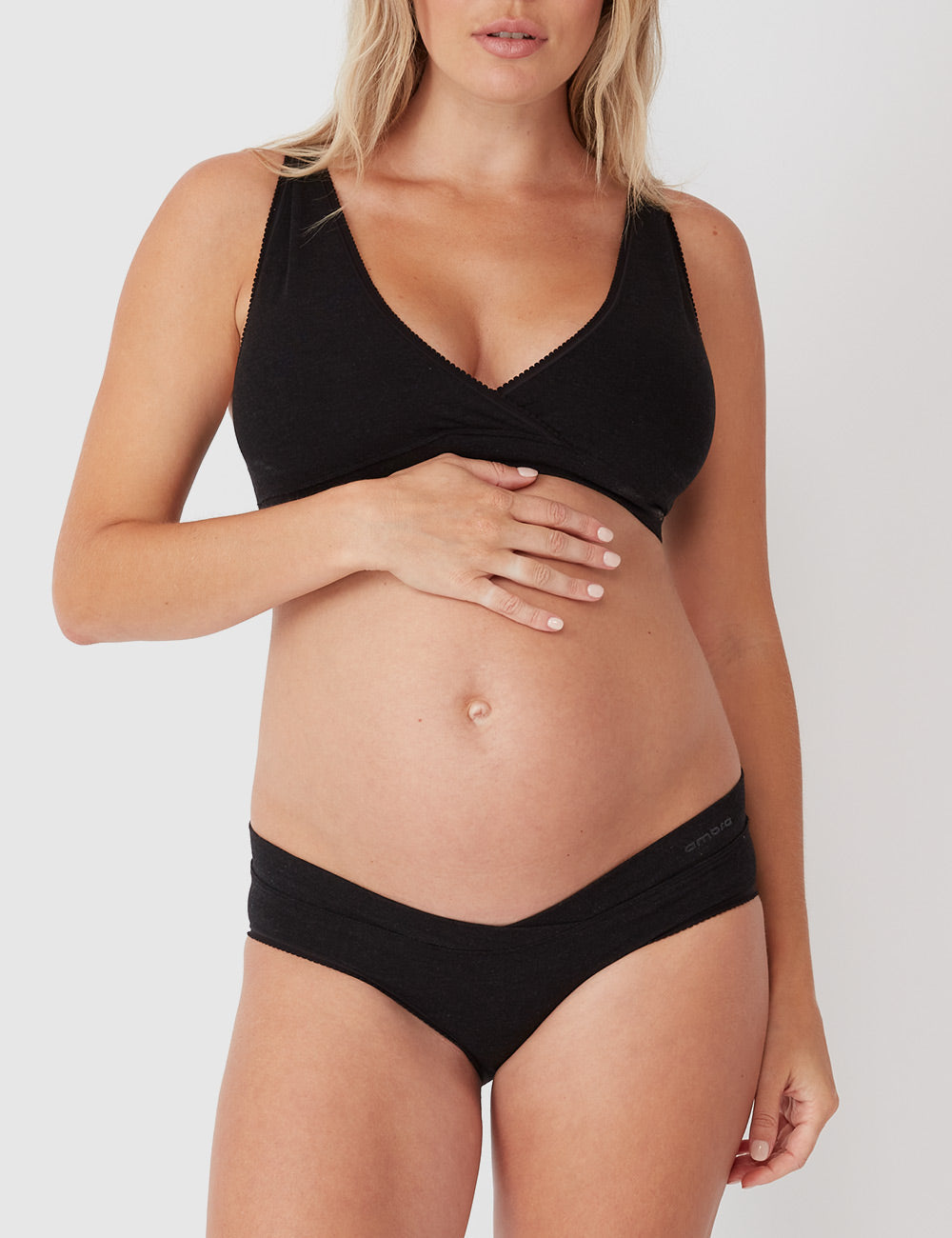 Bamboo Maternity Seamless Crossover Crop – Charcoal Marl