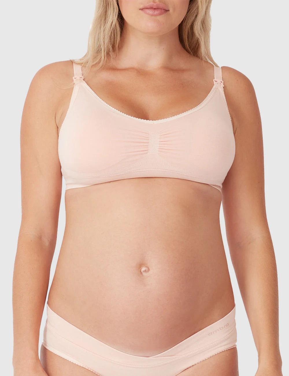 Bamboo Maternity Seamless Crossover Crop – Putty Pink5