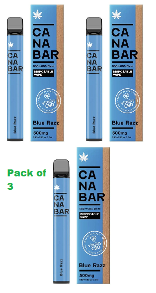 Canabar Disposable Vape Blue Razz - Disposable CBD Vape Device 500mg CBD + CBG (Pack of 3)