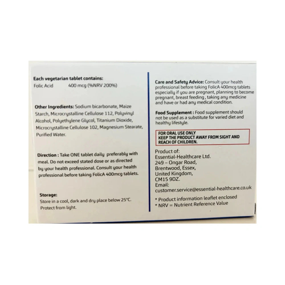 FolicA - 400mcg of Folic Acid 90 Tablets Supplement Pregnancy Tablets (2)