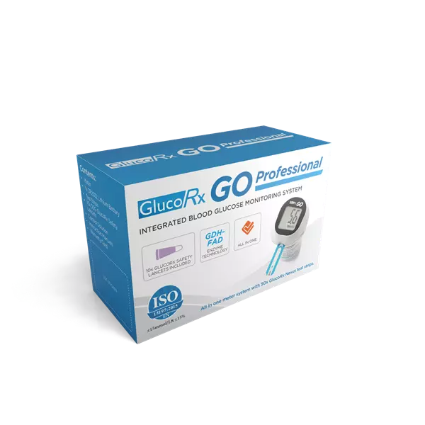 GlucoRx GO Integrated Blood Glucose Monitoring System with 50 Test Strips