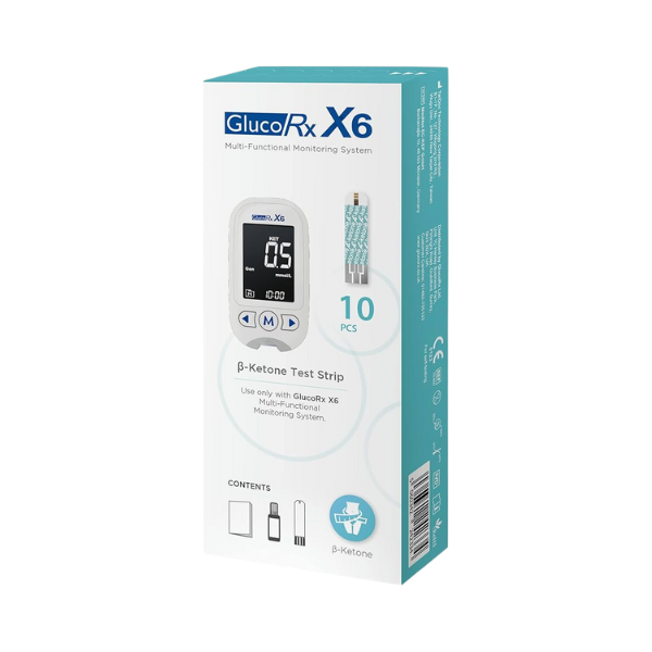 GlucoRx X6 Blood Ketone Test Strips (10pcs)