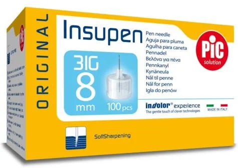 Insupen Original Pen Needles 8mm 31g, 100 Needles