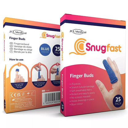 Pack of 25 Snugfast Blue Finger Cots Buddies Tubular Bandage Dressings