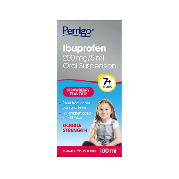 Perrigo Ibuprofen Childrens Strawberry Flavour 200mg/5ml Oral Suspension - 100ml