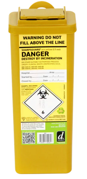 Sharpsguard Yellow 0.5 Litre Sharps Bin