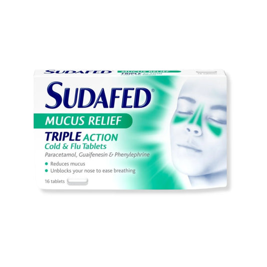 Sudafed Mucus Relief Triple Action Cold & Flu Tablets 16s