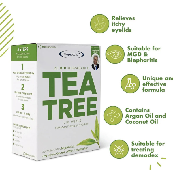 The Eye Doctor Tea Tree Lid Wipes for Blepharitis (20 x sterile lid wipes)