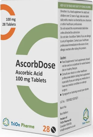 Vitamin C (Ascorbic Acid) 100mg Tablets – Ascorbdose (28 Tablets)
