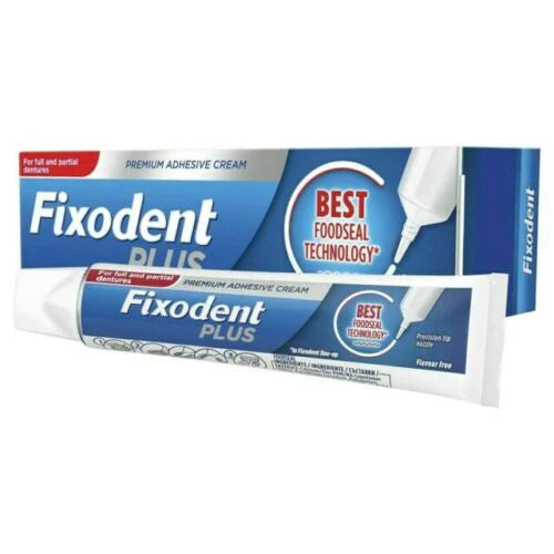 Fixodent Plus Food Seal Denture Adhesive Cream 40g for Full & Partial Dentures.