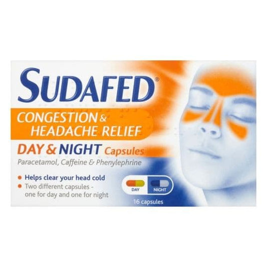 Sudafed Congestion & Headache Relief Day & Night Capsules 16s.