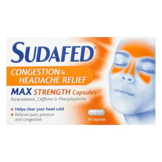 Sudafed Congestion & Headache Max Strength Capsules 16s.