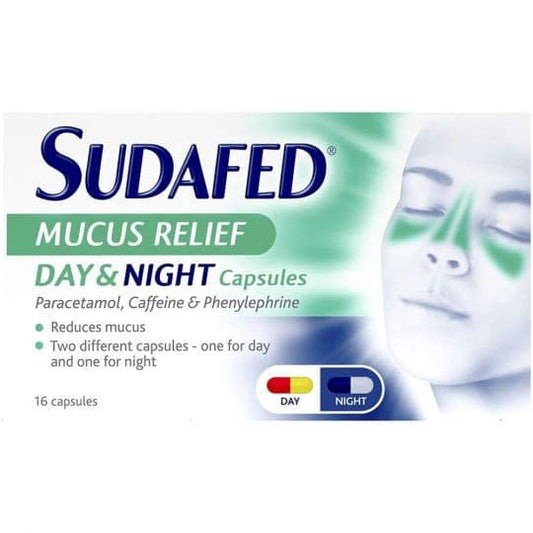 Sudafed Mucus Relief Day & Night Capsules 16s.