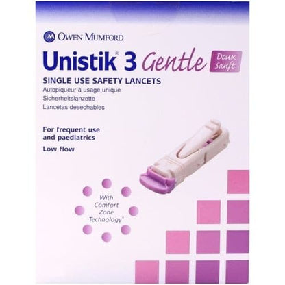 Unistik 3 Gentle Single Use Safety Lancets.