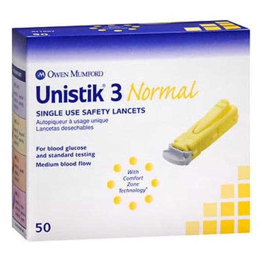 Unistik 3 Normal Single Use Safety Lancets.